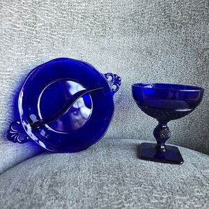 Elegant Blue Glass Plate and Goblet Set